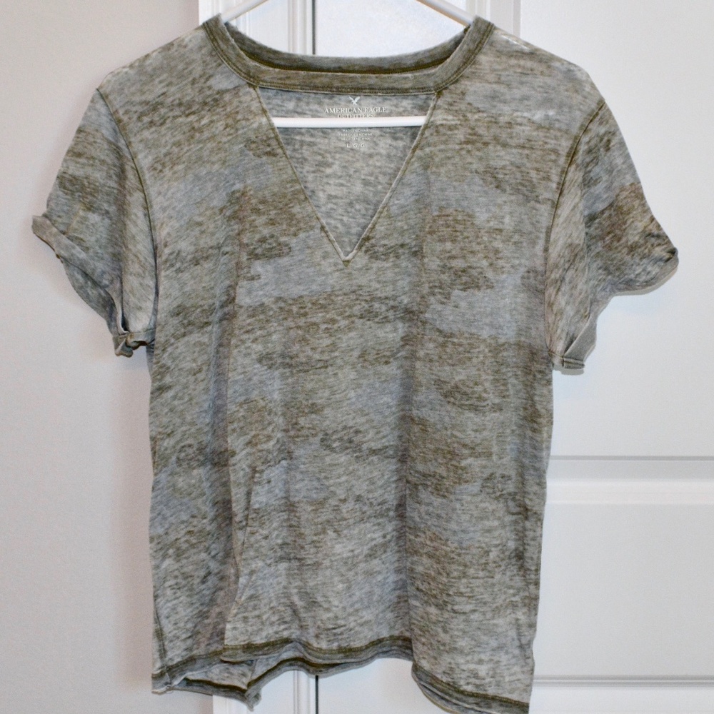 American Eagle Distressed Camo Choker Tee